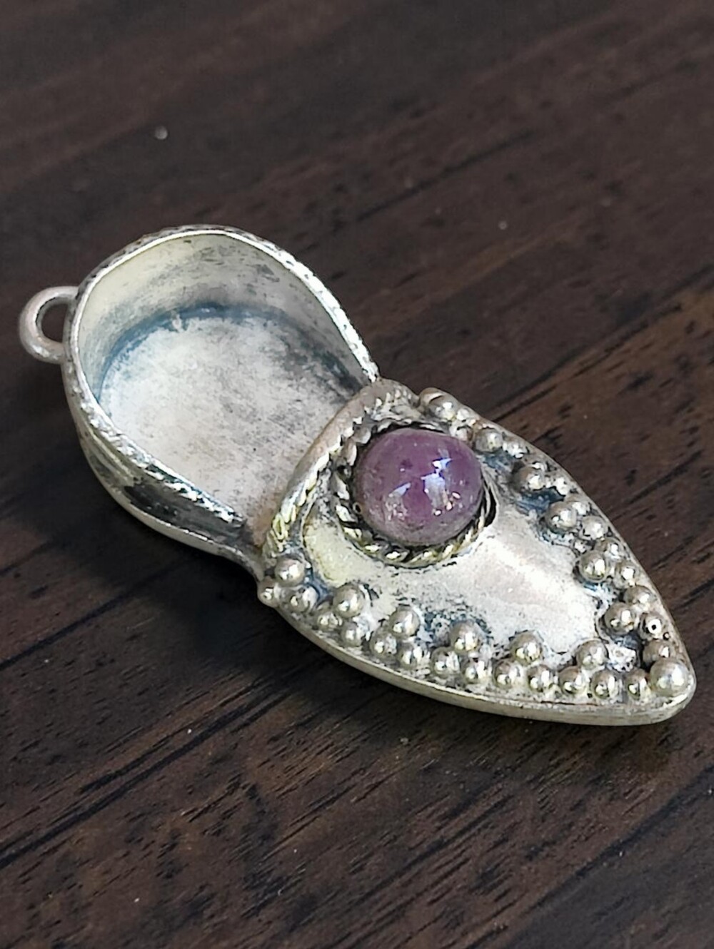 Vintage Sterling Amethyst Shoe Pendant